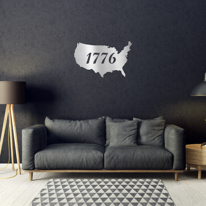 1776 USA Custom Made Metal Signs - Silver Patriotic Metal Wall Art Decor | Home Accent Studio