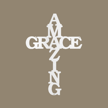 Amazing Grace Cross Custom Made Metal Signs - White Christian Metal Wall Art Decor | Home Accent Studio