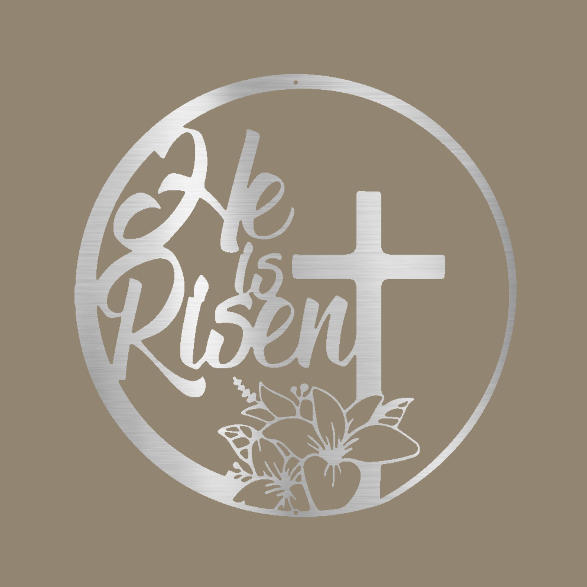 Custom Metal Wall Decor - 'He is Risen' Silver Faith Based Christian Metal Wall Art | Home Accent Studio