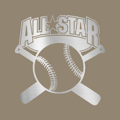 All-Star Baseball Custom Made Metal Signs - Baseball Silver Metal Wall Art Decor | Home Accent Studio