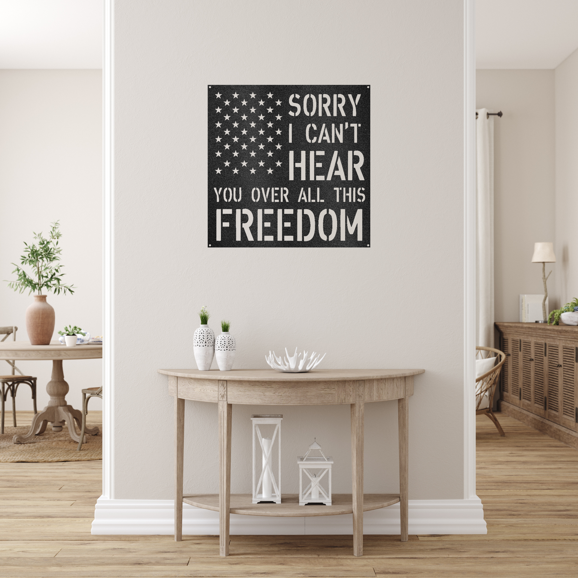 All This Freedom Flag Custom Made Metal Signs - Black Patriotic Metal Wall Art Decor | Home Accent Studio