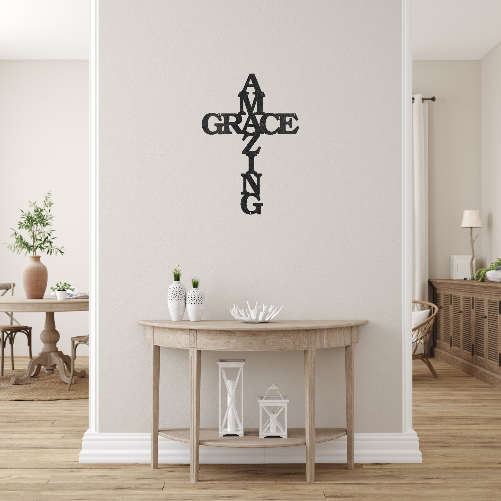 Amazing Grace Cross Custom Made Metal Signs - Black Christian Metal Wall Art Decor | Home Accent Studio