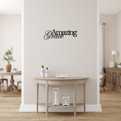 Amazing Grace Script Custom Made Metal Signs - Christian Black Metal Wall Art Decor | Home Accent Studio