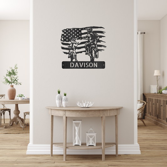 American Motocross Family Monogram Custom Made Metal Signs - Motocross Black Metal Wall Art Decor | Home Accent Studio