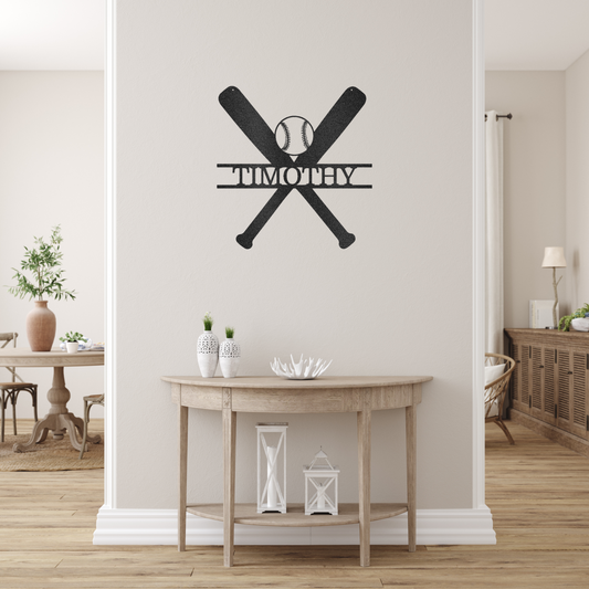 Batter Up Custom Made Metal Signs - Baseball Black Metal Wall Art Decor | Home Accent Studio