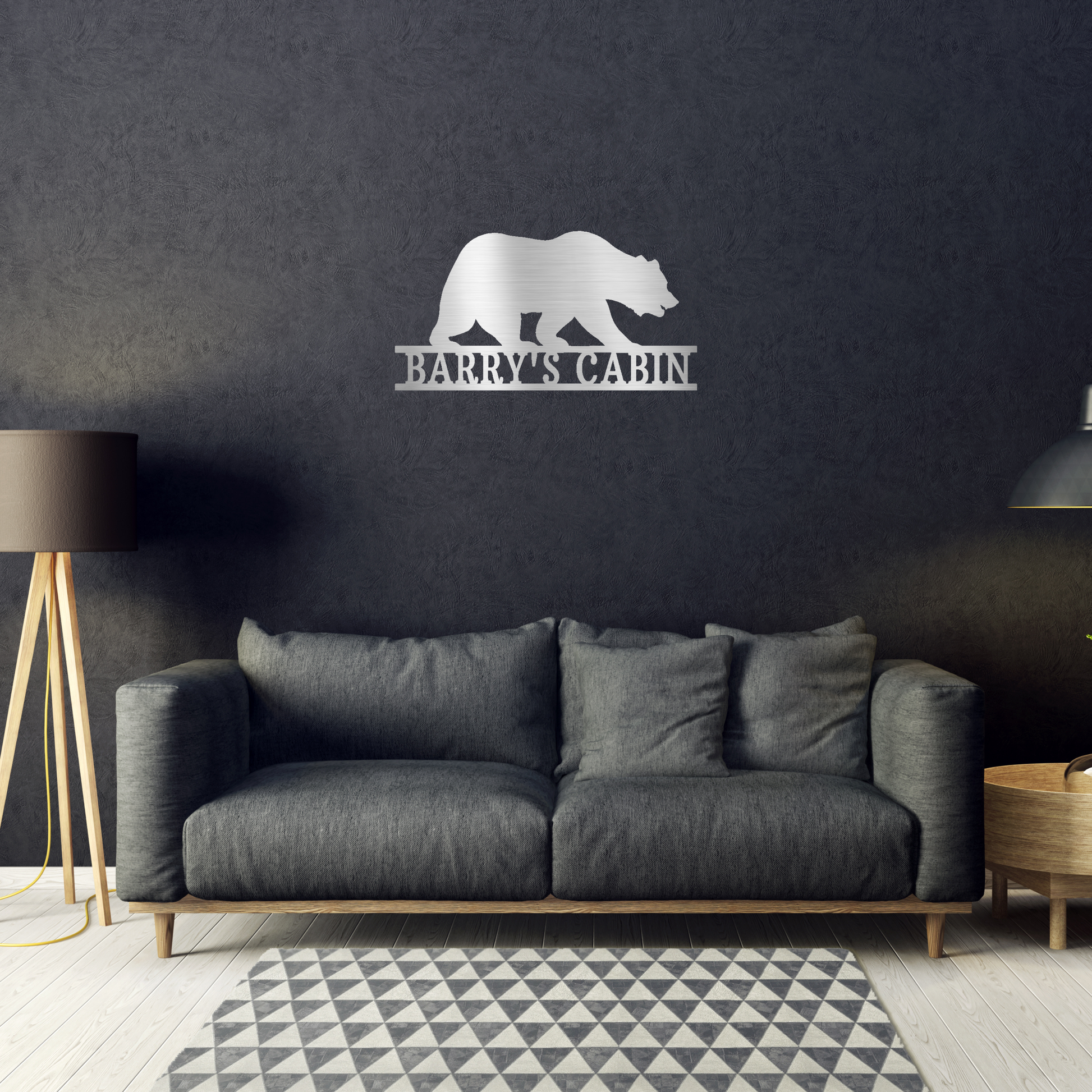 Bear Monogram Custom Made Metal Signs - Wildlife Silver Metal Wall Art Decor | Home Accent Studio