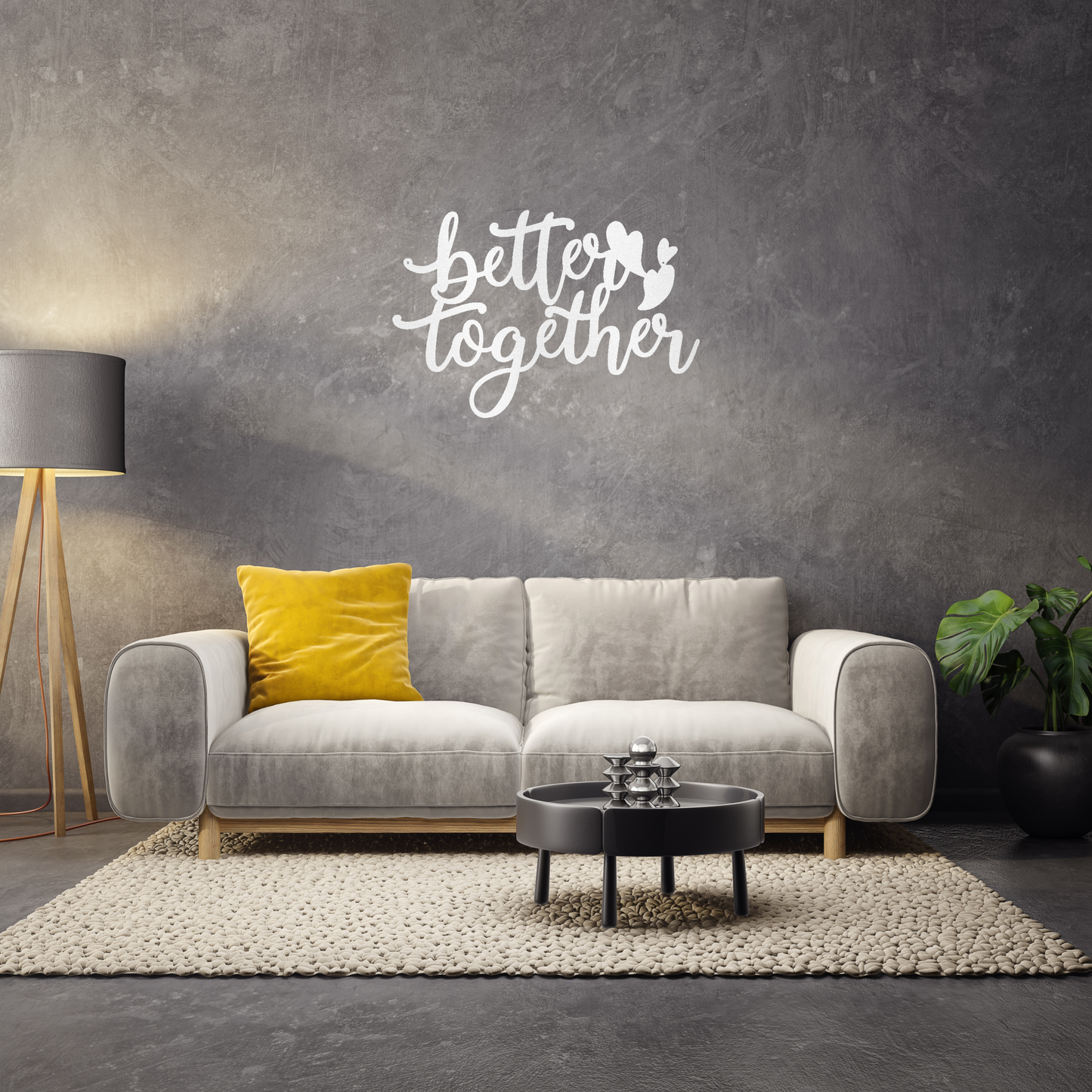 Better Together Script Custom Made Metal Signs - White Scripted Metal Wall Art Decor | Home Accent Studio