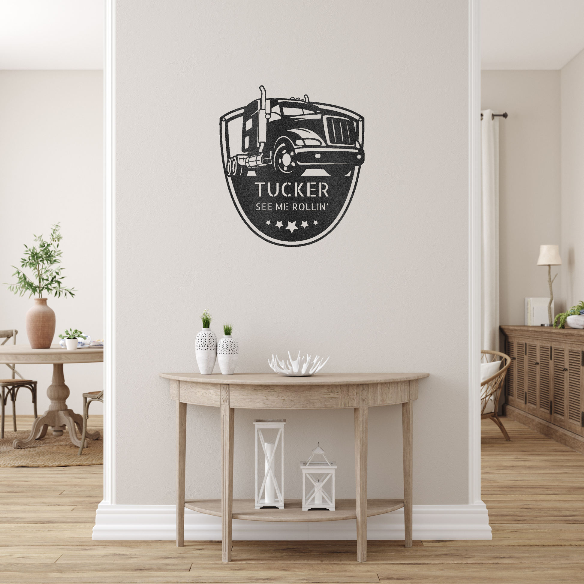 Big Rig Truck Monogram Custom Made Metal Signs - Trucker Black Metal Wall Art Decor | Home Accent Studio