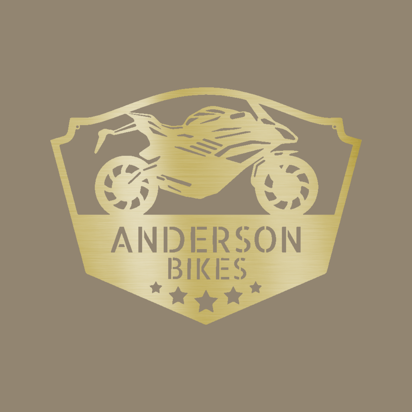 Bike Shop Monogram Custom Made Metal Signs - Motorcycle Gold Metal Wall Art Decor | Home Accent Studio