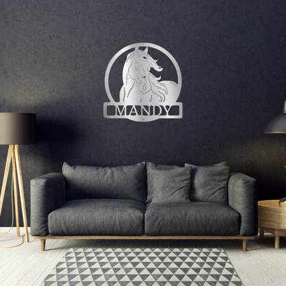 Personalized Metal Wall Decor - 'Black Stallion' Silver Monogram | Home Accent Studio