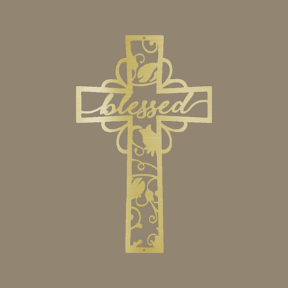 Blessed Cross Custom Made Metal Signs - Christian Gold Metal Wall Art Decor | Home Accent Studio