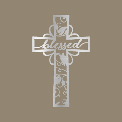 Blessed Cross Custom Made Metal Signs - Christian Silver Metal Wall Art Decor | Home Accent Studio