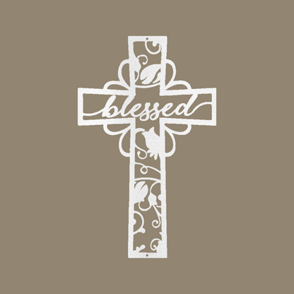 Blessed Cross Custom Made Metal Signs - Christian White Metal Wall Art Decor | Home Accent Studio