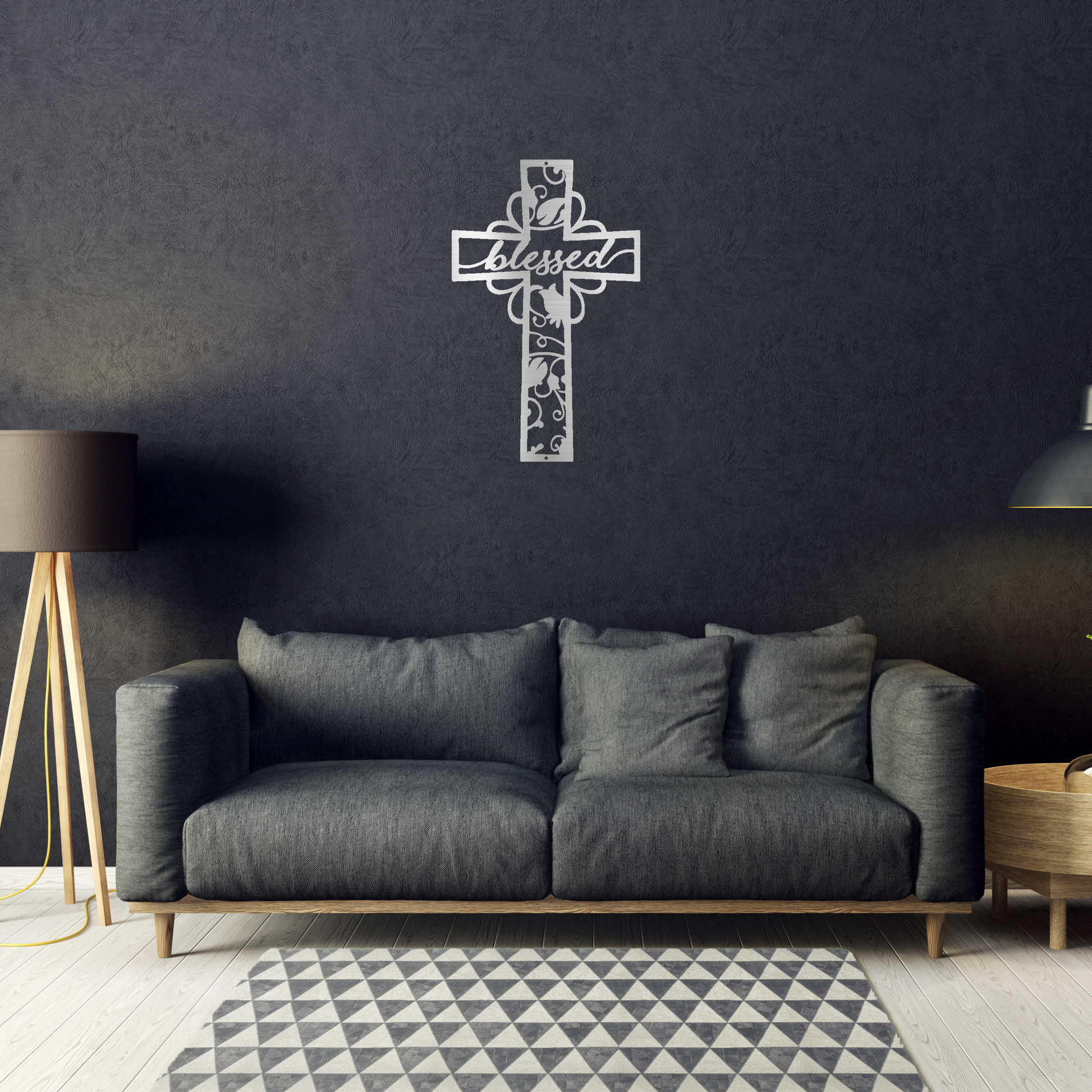 Blessed Cross Custom Made Metal Signs - Christian Silver Metal Wall Art Decor | Home Accent Studio