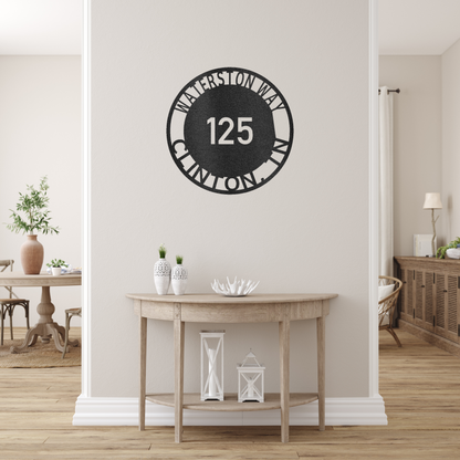 Bold Circle Address Plaque Custom Made Metal Signs - Address Black Metal Wall Art Decor | Home Accent Studio