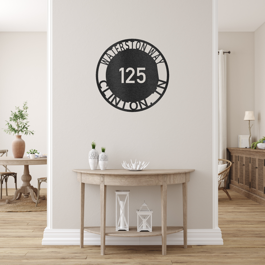 Bold Circle Address Plaque Custom Made Metal Signs - Address Black Metal Wall Art Decor | Home Accent Studio