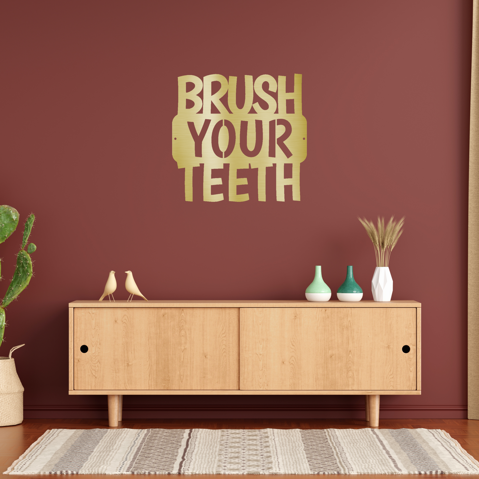 Brush Your Teeth Quote Custom Made Metal Signs - Gold Quotes Metal Wall Art Decor | Home Accent Studio