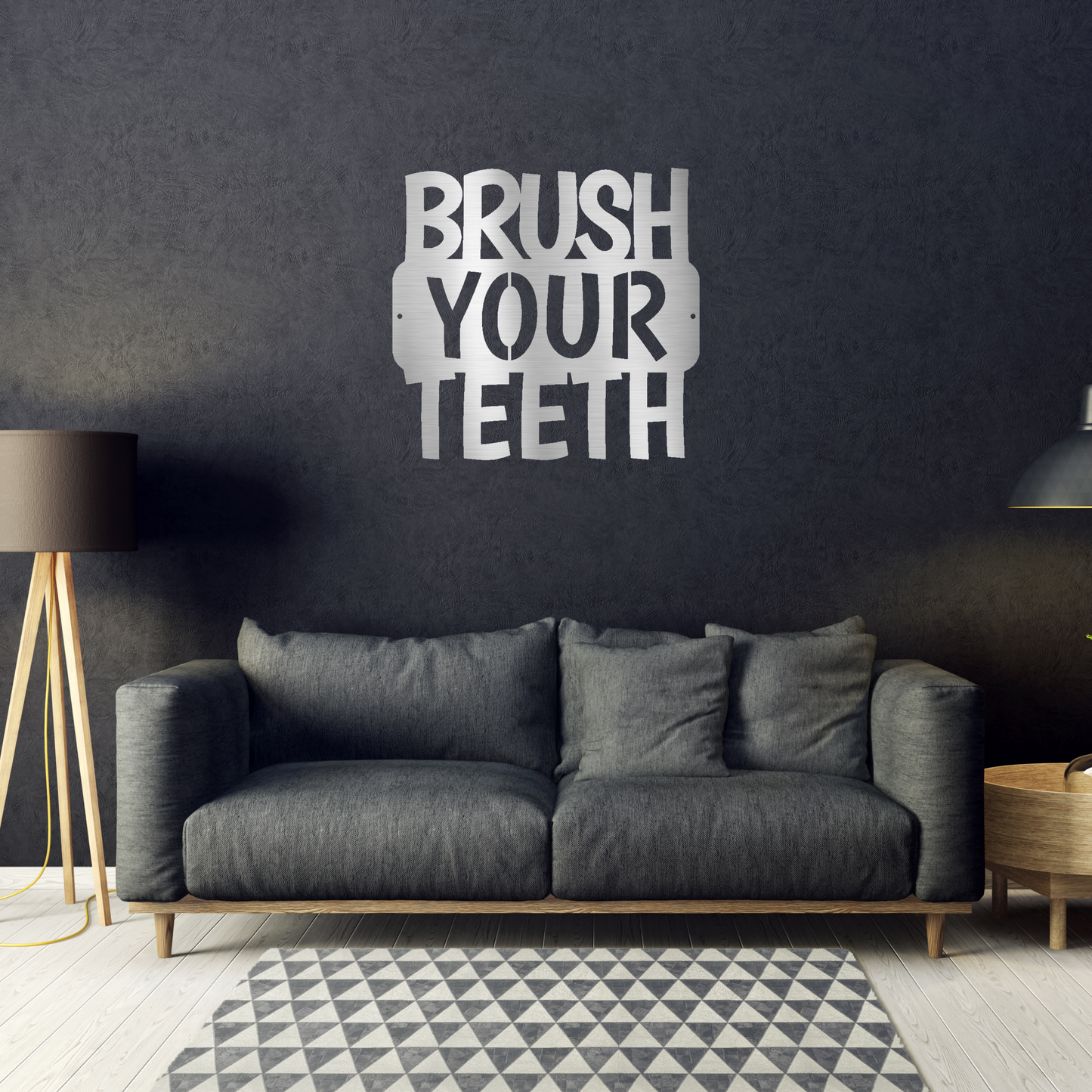 Brush Your Teeth Quote Custom Made Metal Signs - Silver Quotes Metal Wall Art Decor | Home Accent Studio