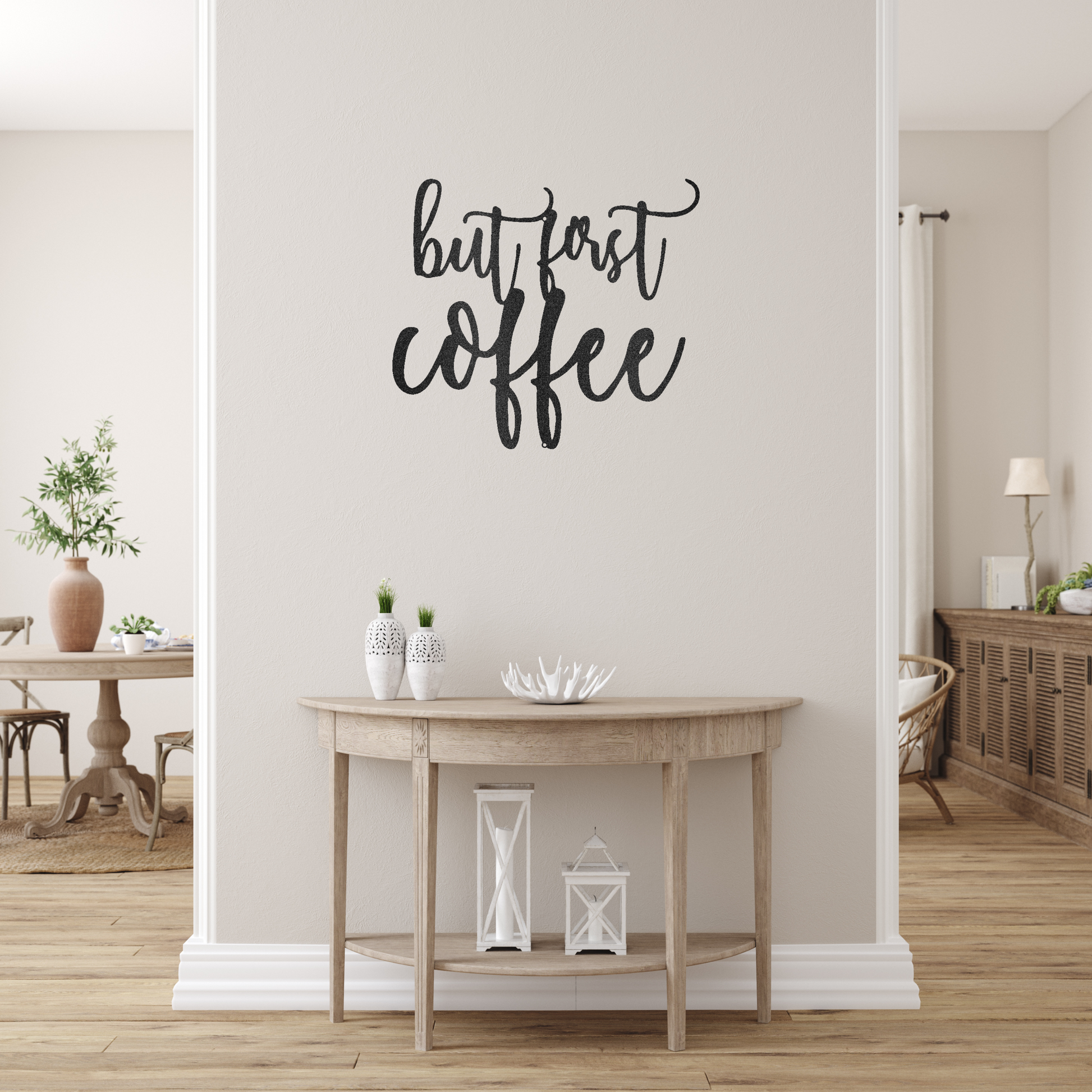 But First Coffee Script Custom Made Metal Signs - Black Scripted Metal Wall Art Decor | Home Accent Studio