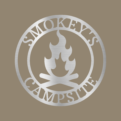 Campfire Monogram Custom Made Metal Signs - Outdoor Silver Metal Art Decor | Home Accent Studio