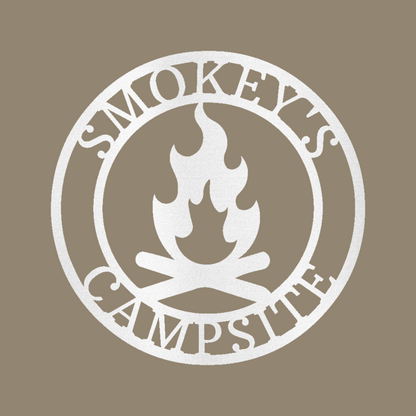 Campfire Monogram Custom Made Metal Signs - Outdoor White Metal Art Decor | Home Accent Studio