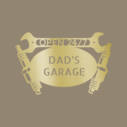 Car Garage Monogram Custom Made Metal Signs - Automotive Gold Metal Wall Art Decor | Home Accent Studio