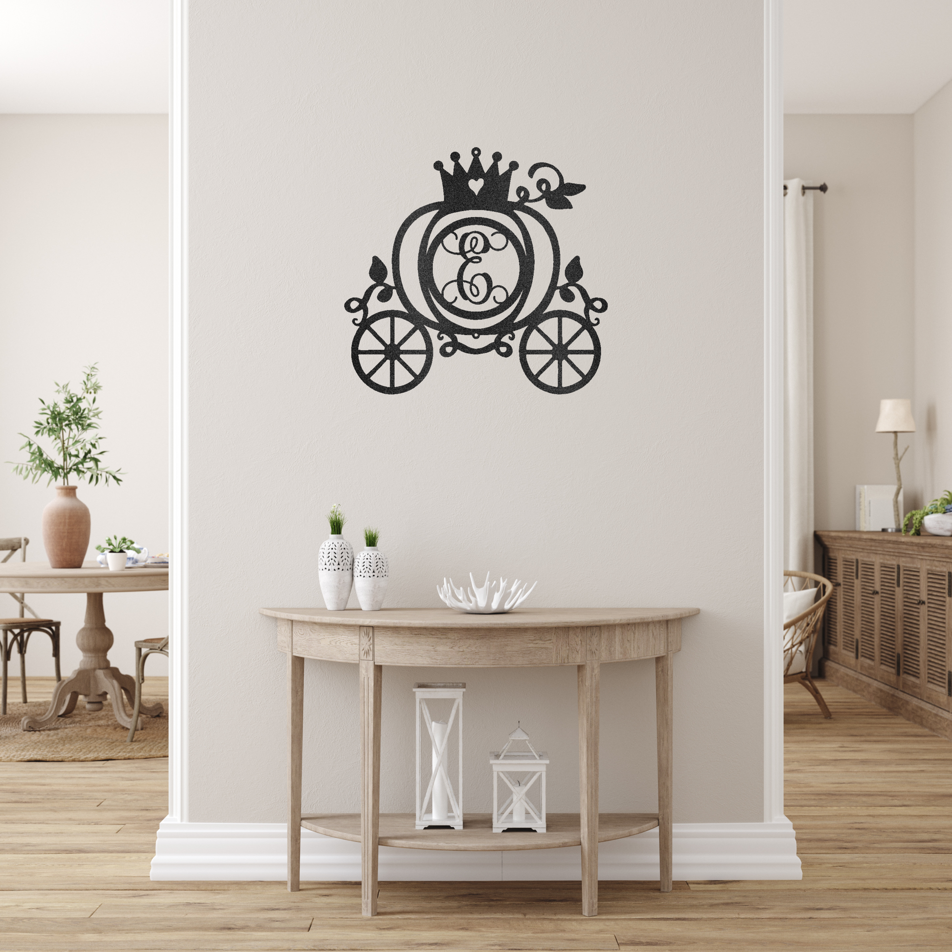 Carriage Initial Monogram Custom Made Metal Signs - Fairytale Black Metal Wall Art Decor | Home Accent Studio