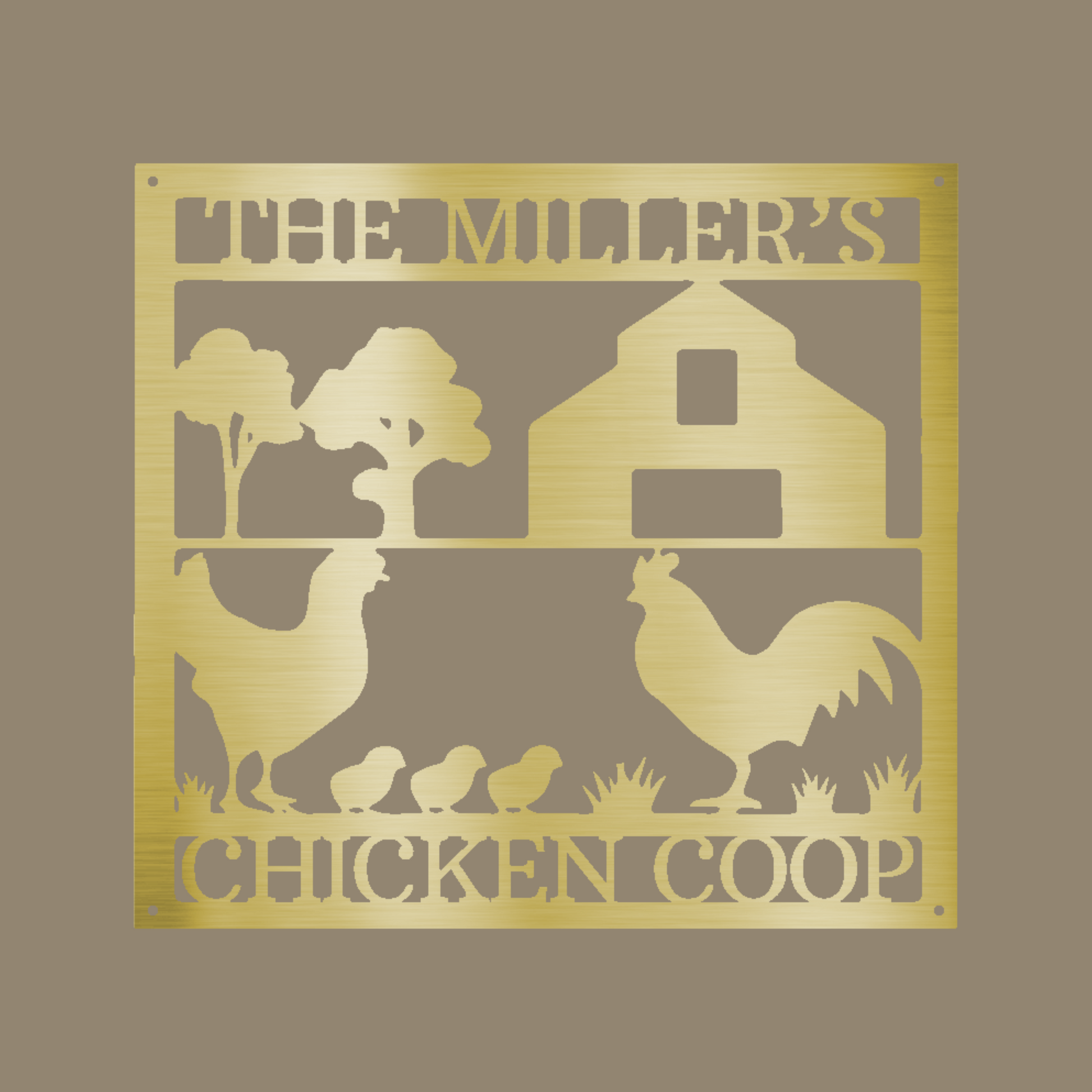 Chicken Coop Monogram Custom Made Metal Signs - Farm Life Gold Metal Wall Art Decor | Home Accent Studio