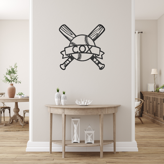 Baseball Monogram Custom Made Metal Signs - Black Baseball Metal Wall Art Decor | Home Accent Studio