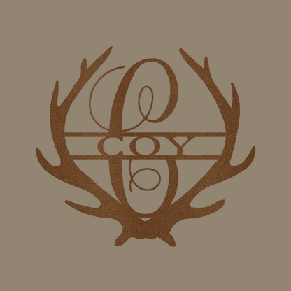 Antler Family Monogram Custom Made Metal Signs - Last Name Copper Metal Wall Art Decor | Home Accent Studio