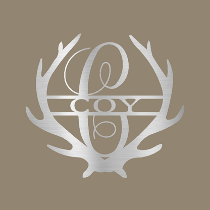 Antler Family Monogram Custom Made Metal Signs - Last Name Silver Metal Wall Art Decor | Home Accent Studio