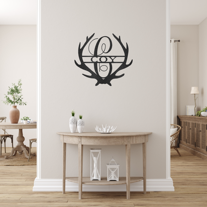 Antler Family Monogram Custom Made Metal Signs - Last Name Black Metal Wall Art Decor | Home Accent Studio