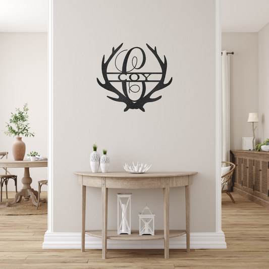 Antler Family Monogram Custom Made Metal Signs - Last Name Black Metal Wall Art Decor | Home Accent Studio