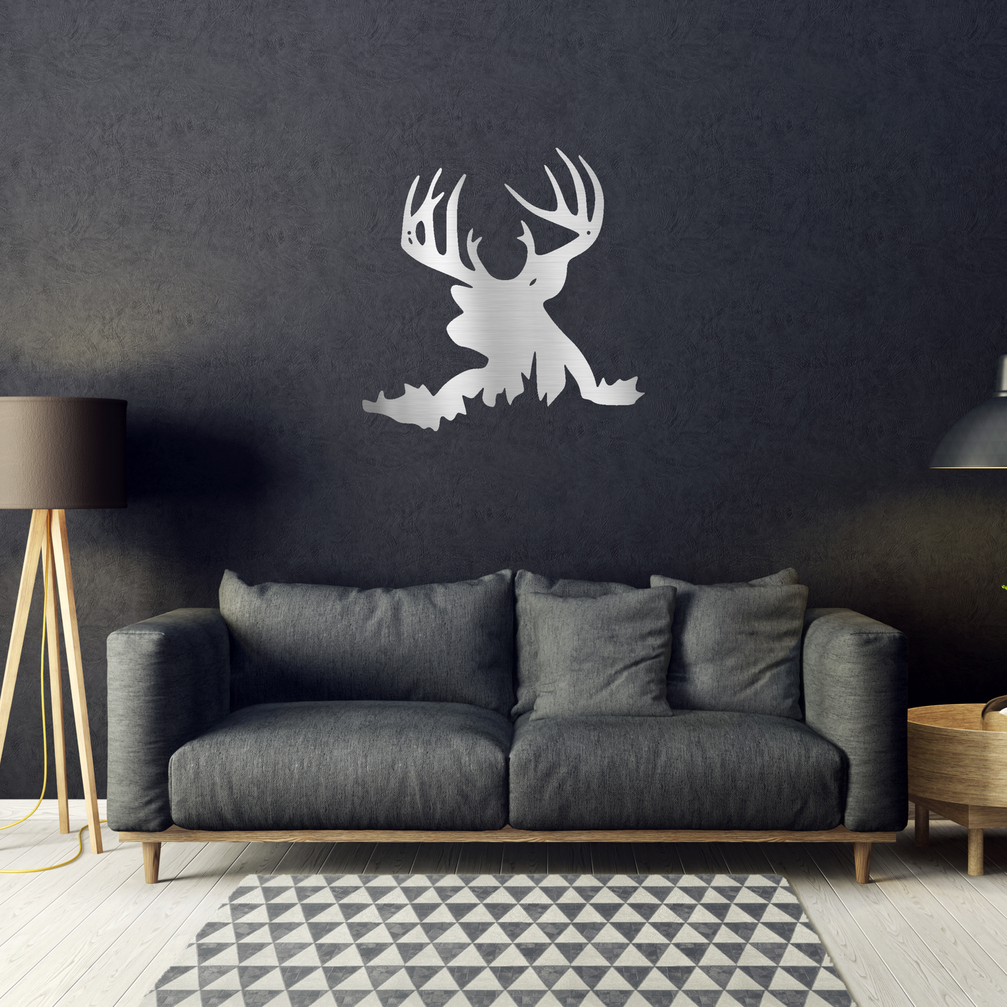 Deer Head Silhouette Custom Made Metal Signs - Wildlife Silver Metal Wall Art Decor | Home Accent Studio