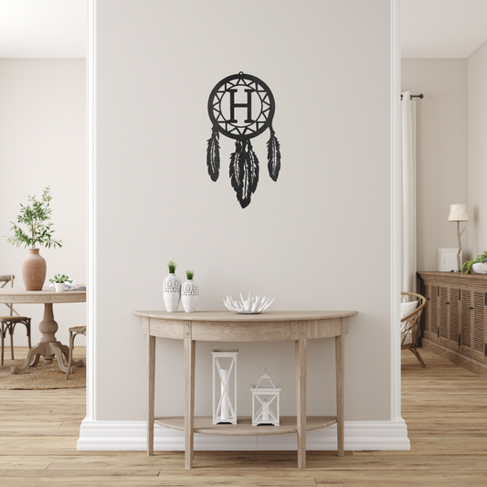 Dream Catcher Monogram Custom Made Metal Signs - Dreamcatcher Black Metal Wall Art Decor | Home Accent Studio