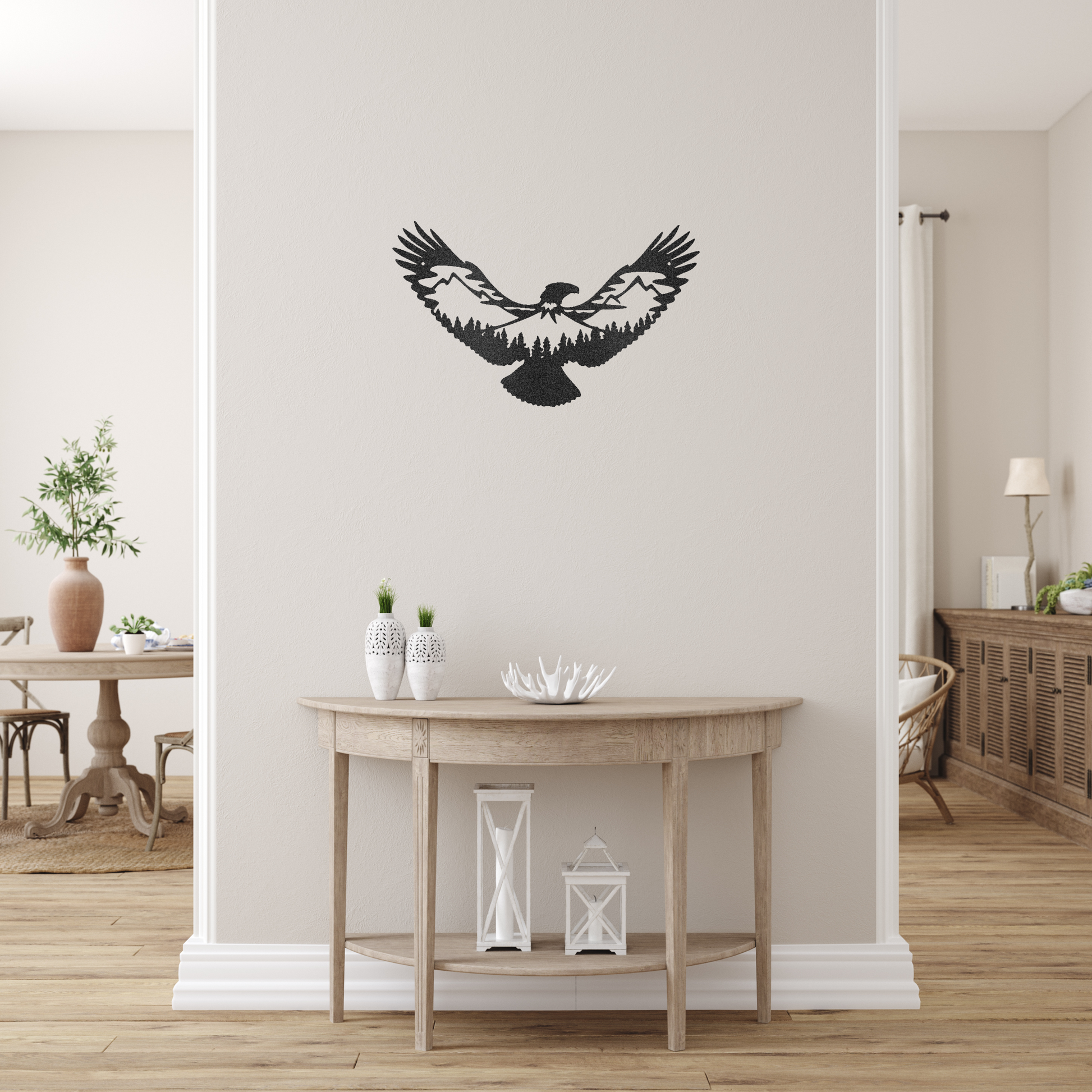 Custom Metal Wall Decor - 'Eagle Scene' Wildlife Scenery Black Metal Wall Art | Home Accent Studio