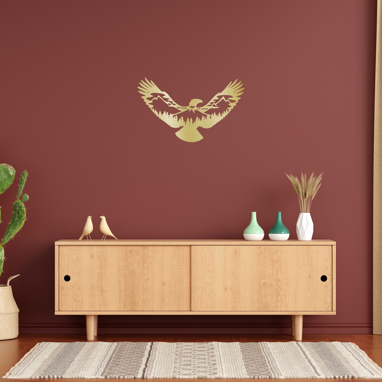 Custom Metal Wall Decor - 'Eagle Scene' Wildlife Scenery Gold Metal Wall Art | Home Accent Studio