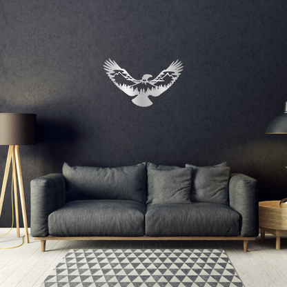 Custom Metal Wall Decor - 'Eagle Scene' Wildlife Scenery Silver Metal Wall Art | Home Accent Studio