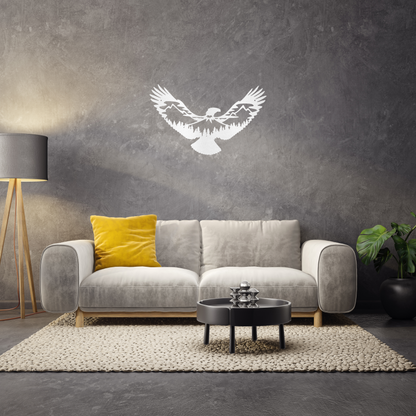 Custom Metal Wall Decor - 'Eagle Scene' Wildlife Scenery White Metal Wall Art | Home Accent Studio