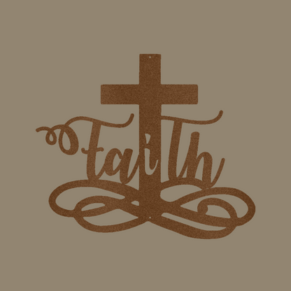 Faith Cross Custom Made Metal Signs - Christian Copper Metal Wall Art Decor | Home Accent Studio