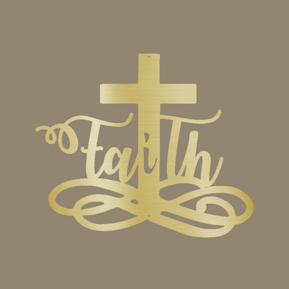 Faith Cross Custom Made Metal Signs - Christian Gold Metal Wall Art Decor | Home Accent Studio