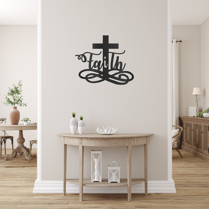 Faith Cross Custom Made Metal Signs - Christian Black Metal Wall Art Decor | Home Accent Studio