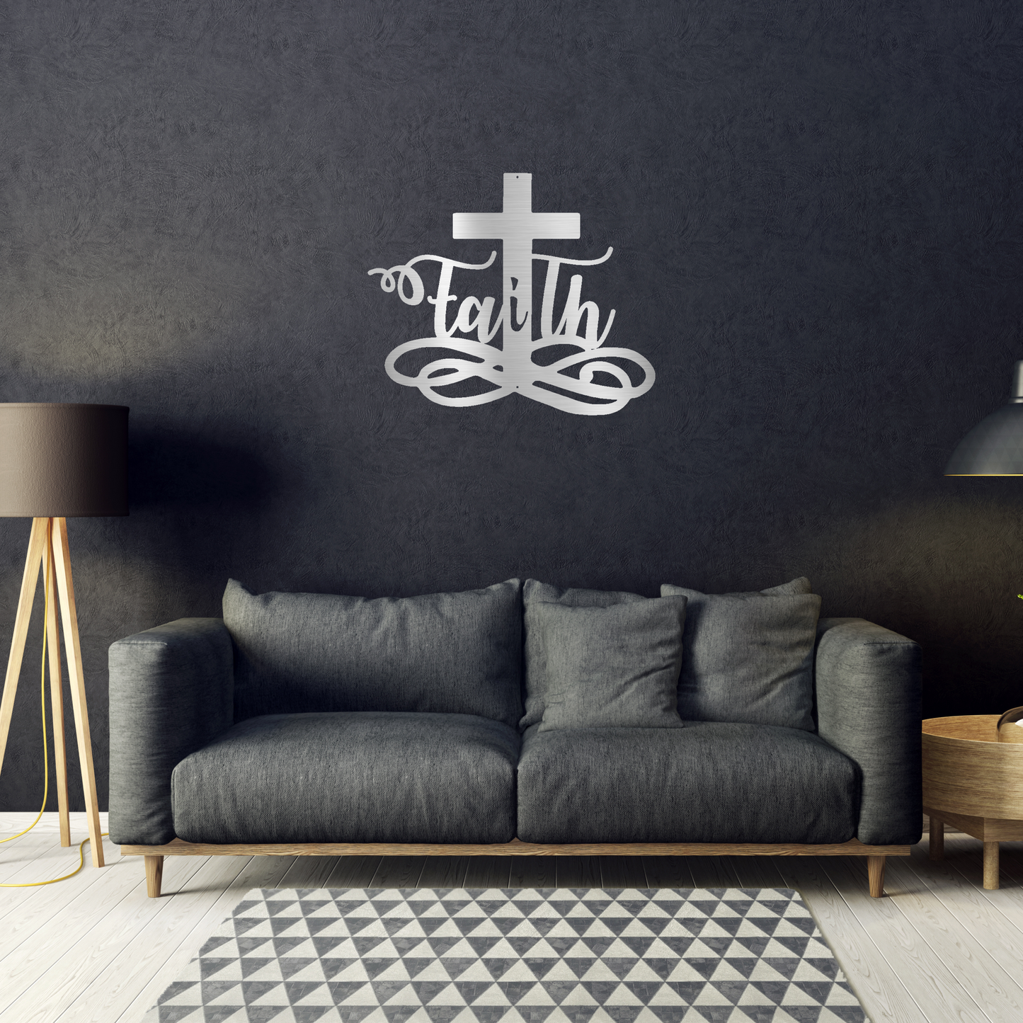 Faith Cross Custom Made Metal Signs - Christian Silver Metal Wall Art Decor | Home Accent Studio