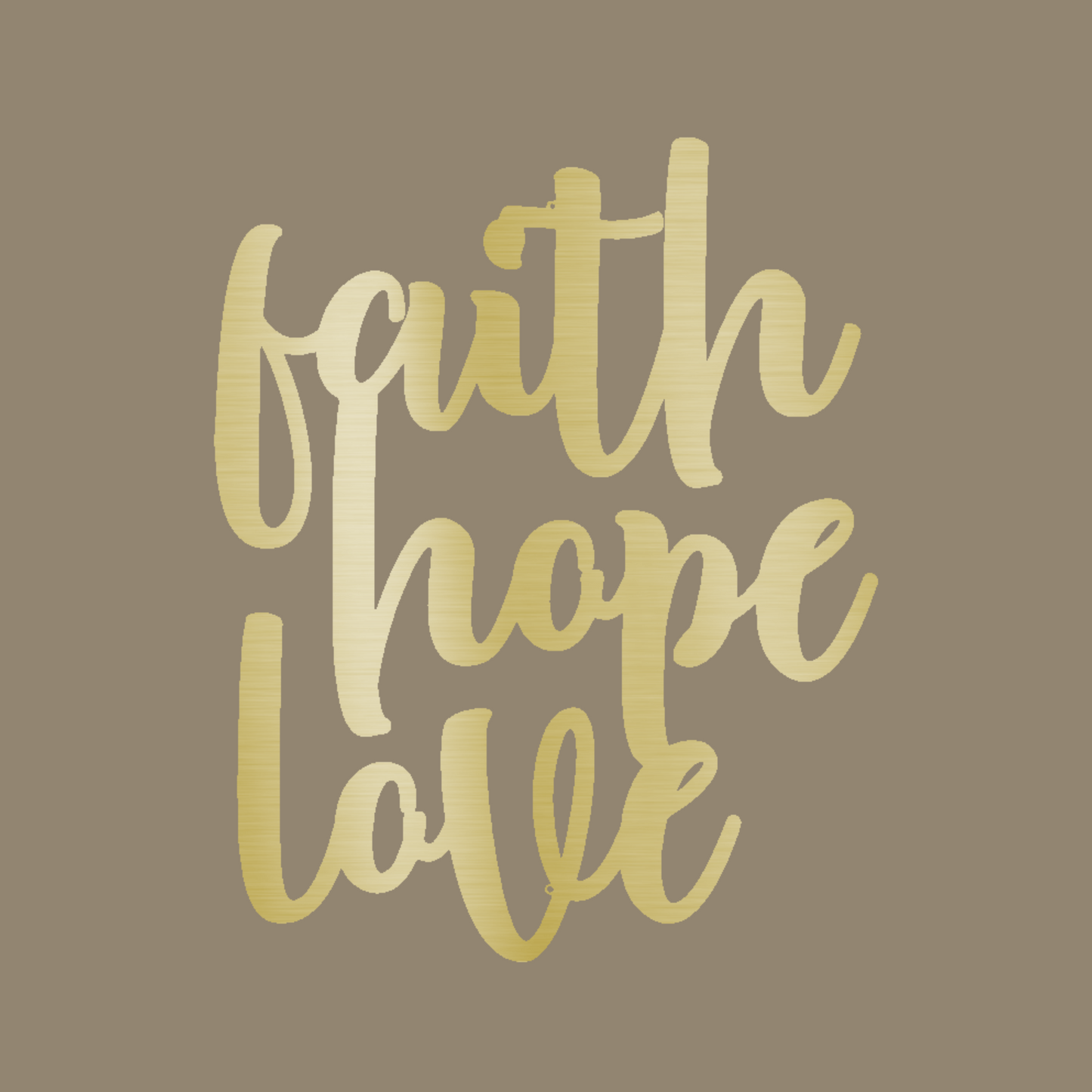 Faith Hope Love Script Custom Made Metal Signs - Gold Christian Wall Art Decor | Home Accent Studio