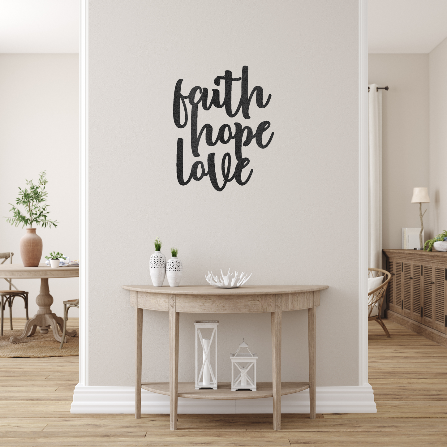 Faith Hope Love Script Custom Made Metal Signs - Black Christian Wall Art Decor | Home Accent Studio