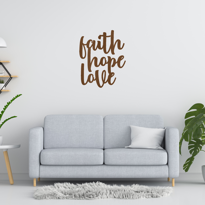 Faith Hope Love Script Custom Made Metal Signs - Copper Christian Wall Art Decor | Home Accent Studio