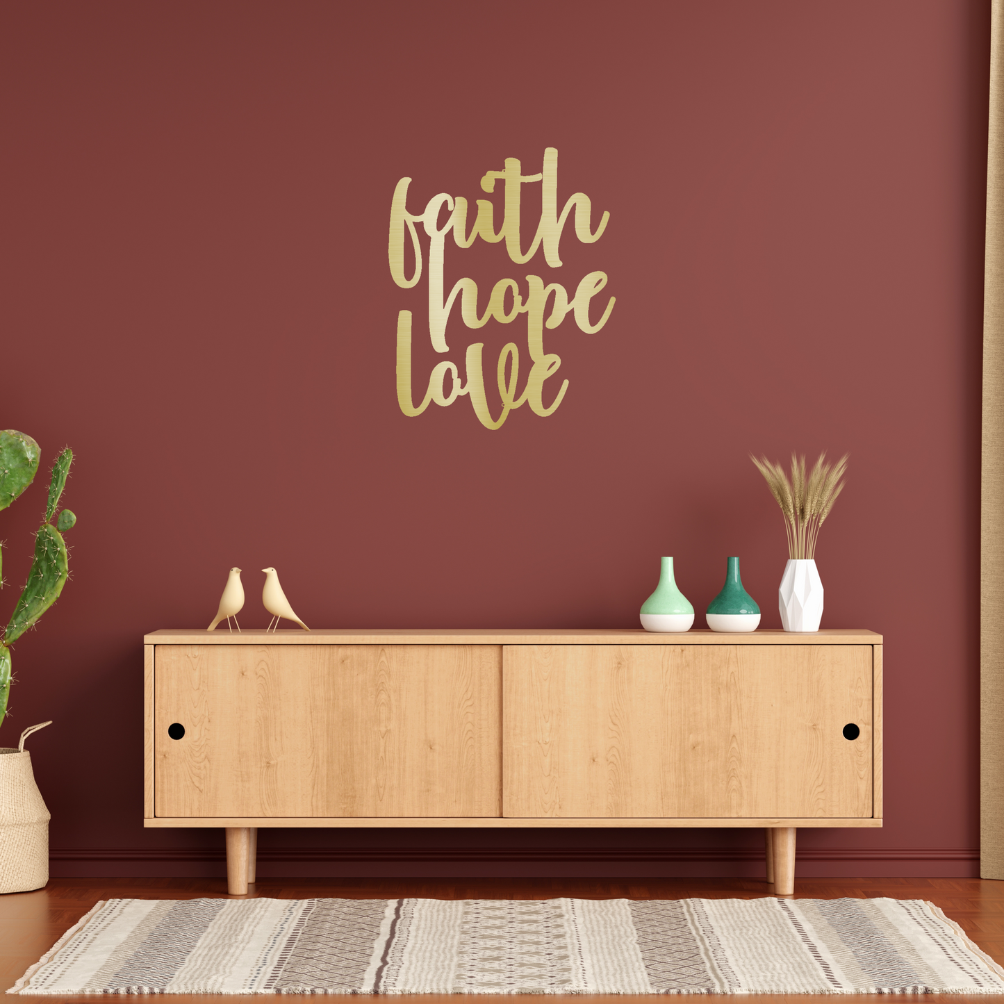 Faith Hope Love Script Custom Made Metal Signs - Gold Christian Wall Art Decor | Home Accent Studio