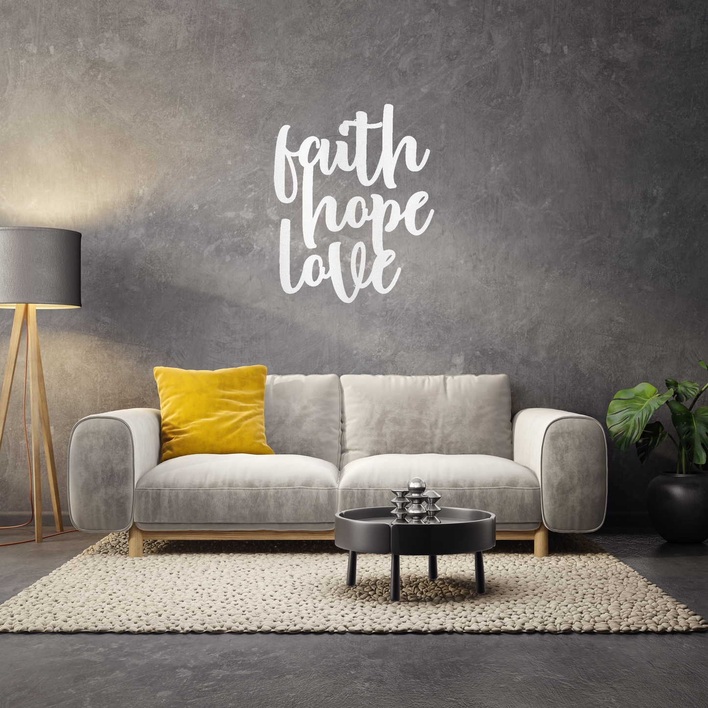 Faith Hope Love Script Custom Made Metal Signs - White Christian Wall Art Decor | Home Accent Studio