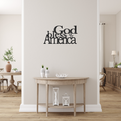 God Bless America Custom Made Metal Signs - Black Patriotic Metal Wall Art Decor | Home Accent Studio