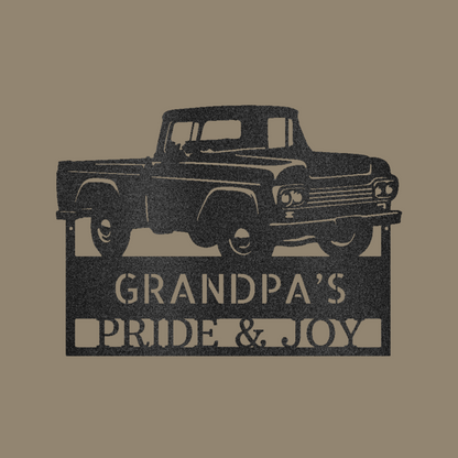 Grandpas Pickup Truck Custom Made Metal Signs - Black Classic Truck Metal Wall Art Decor | Home Accent Studio